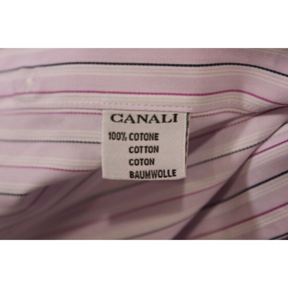 Canali Long Sleeve Dress Shirt Men’s 18 46 Pink Striped Pocket Made In Italy - Picture 10 of 10
